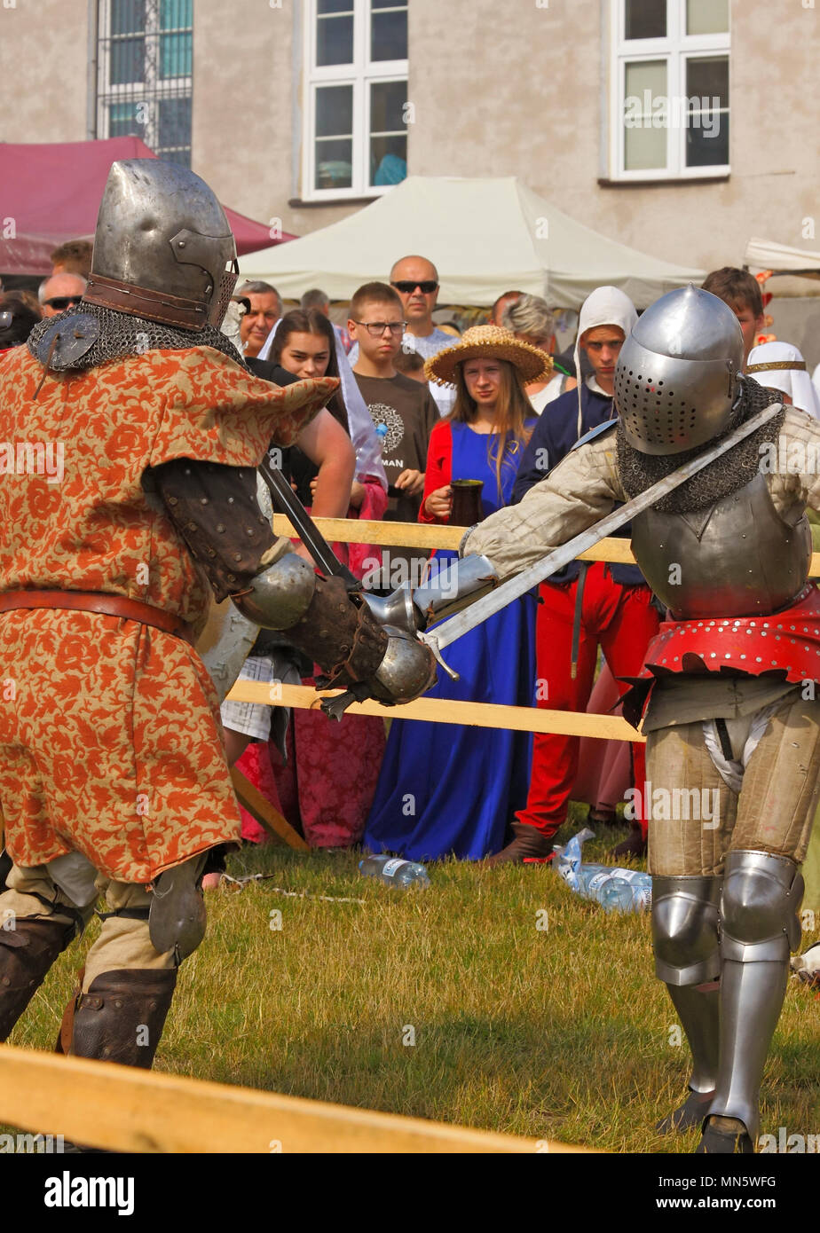 Fighting knight's. 'Knight's Tournament with Plum'. Szydlow, Poland, 23rd July 2017. Stock Photo