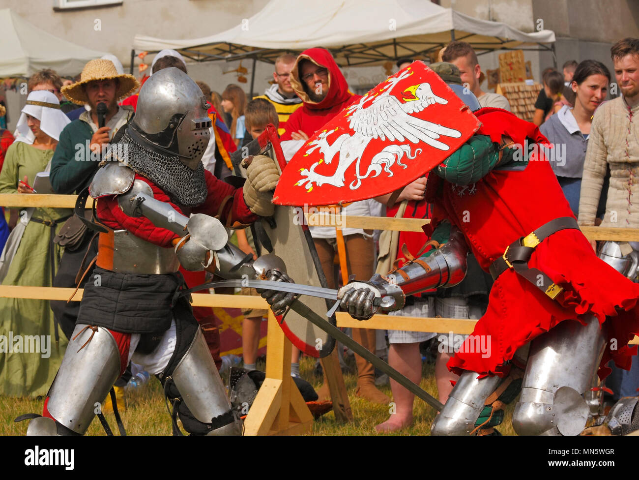 Fighting knight's. 'Knight's Tournament with Plum'. Szydlow, Poland, 23rd July 2017. Stock Photo