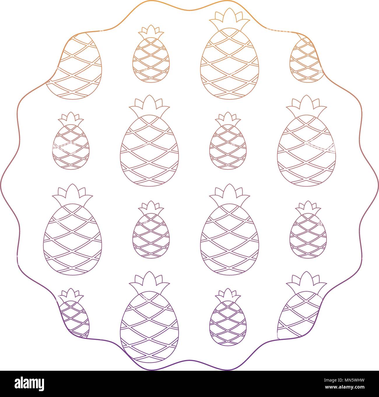 circular frame with pineapples pattern over white background, vector illustration Stock Vector