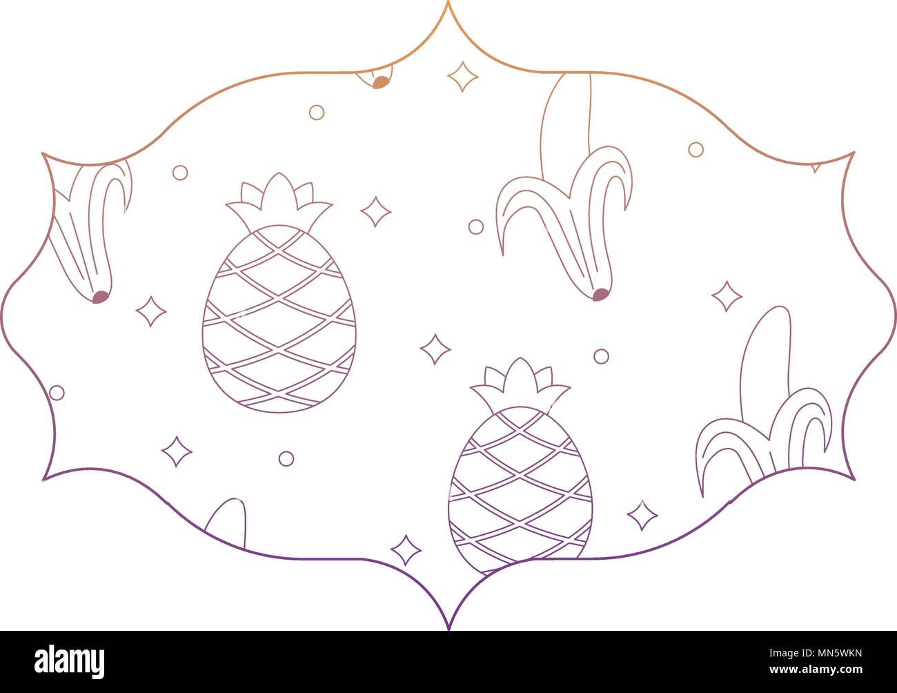 arabic frame with pineapples and bananas pattern over white background, vector illustration Stock Vector