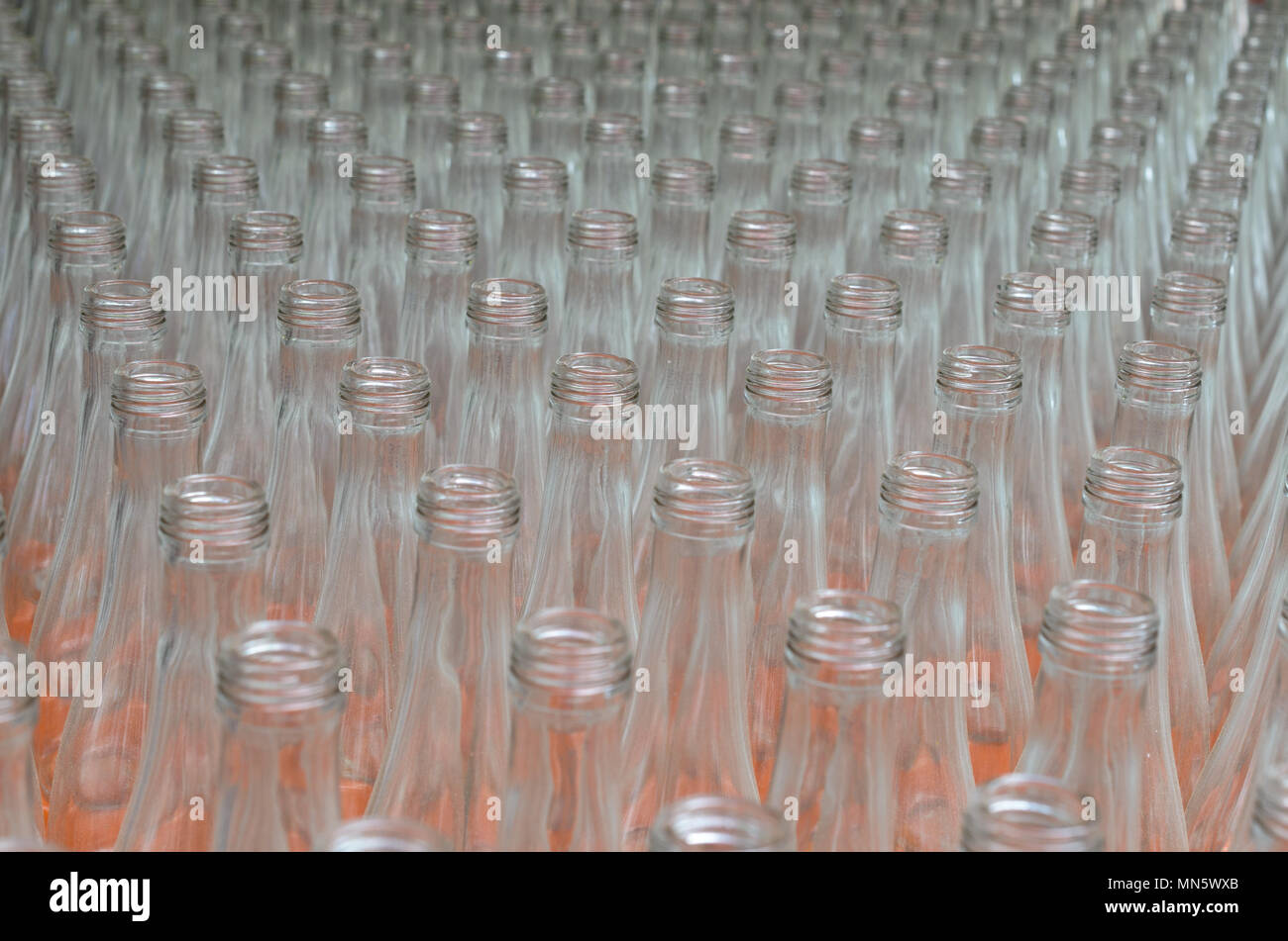 Many empty translucent bottles in a row are perspective Stock Photo