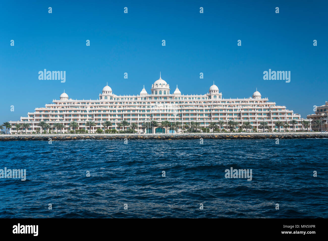 The Kempinski Hotel and Residences on the Palm Jumeirah islands off the coast of Dubai, UAE, Middle East. Stock Photo