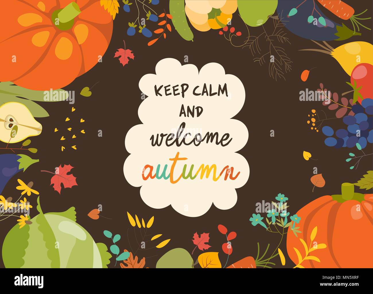 Autumn nature frame of fall season with vegetables and leaves Stock Vector