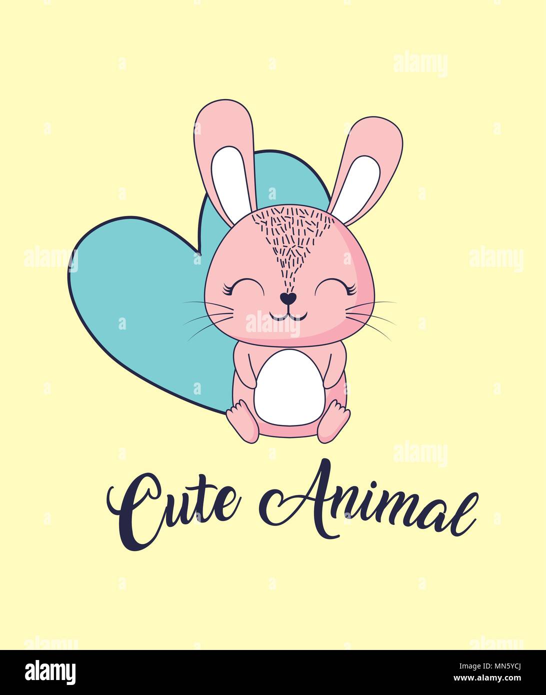 cute rabbit and heart over yellow background, colorful design. vector ...