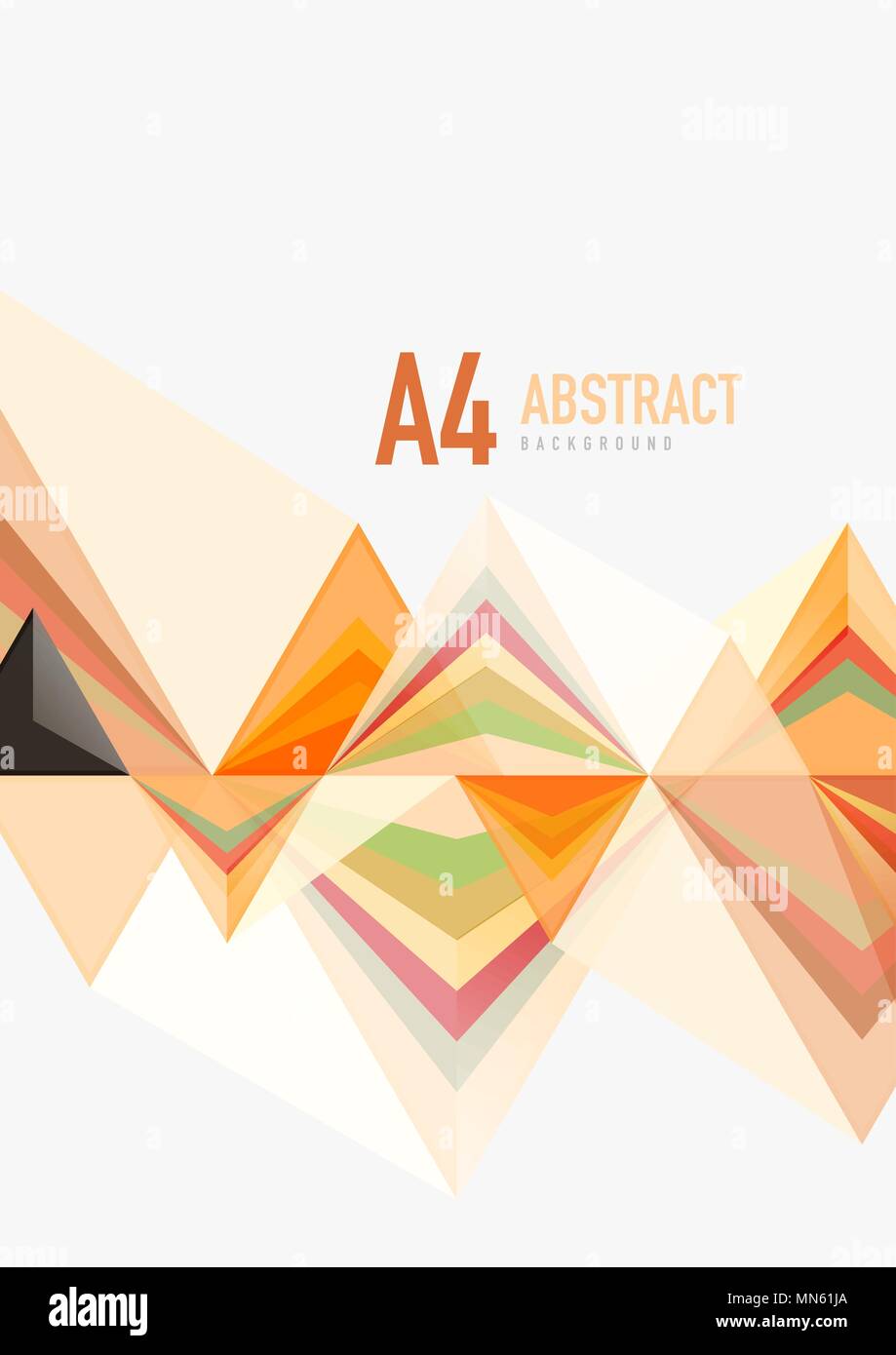 Triangular low poly vector a4 size geometric abstract template. Triangular low poly vector a4 size geometric abstract template. Multicolored triangles on light background, futuristic techno or business design Stock Vector