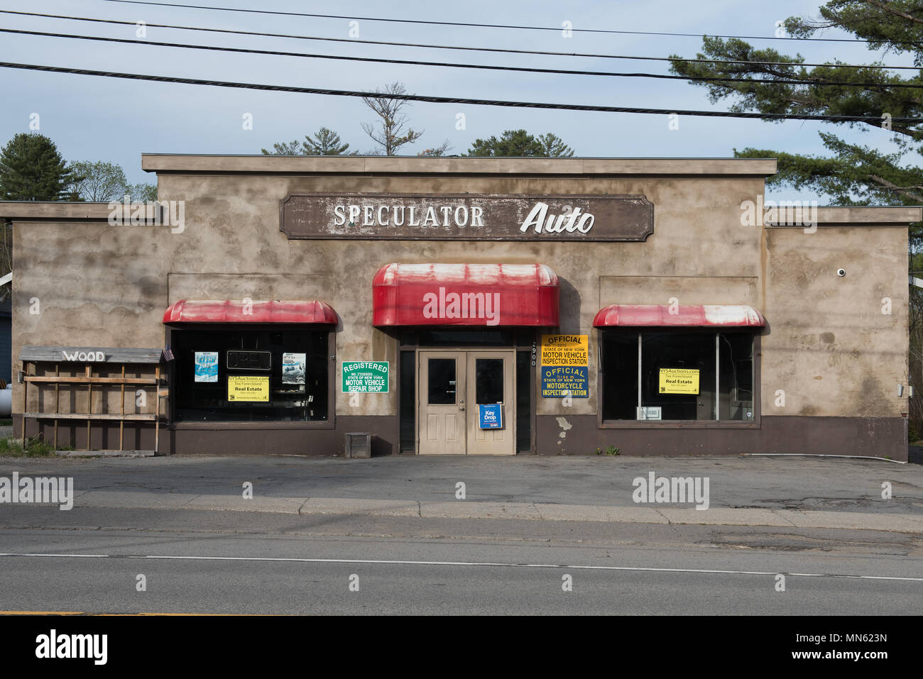 A building from a failed business up for auction due to tax foreclosure in Speculator, NY USA Stock Photo