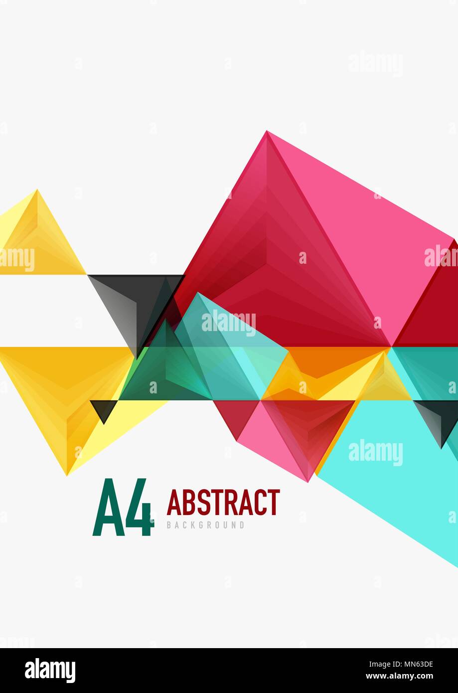 Triangular low poly vector a4 size geometric abstract template. Triangular low poly vector a4 size geometric abstract template. Multicolored triangles on light background, futuristic techno or business design Stock Vector