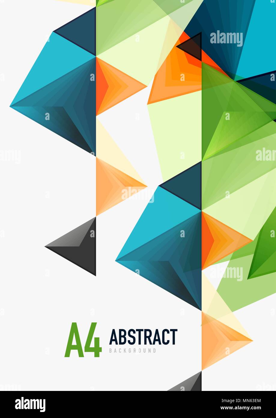 Triangular low poly vector a4 size geometric abstract template. Triangular low poly vector a4 size geometric abstract template. Multicolored triangles on light background, futuristic techno or business design Stock Vector