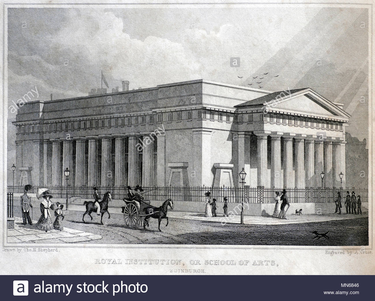 Royal Institution or School of Arts, Edinburgh, antique engraving from 1829 Stock Photo