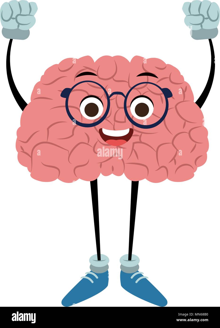 Funny brain cartoon with hands up Stock Vector Image & Art - Alamy