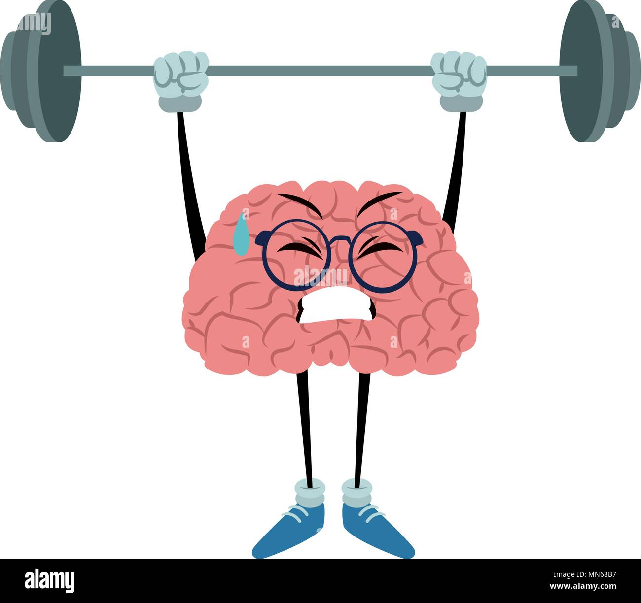Funny brain cartoon lifting weights Stock Vector