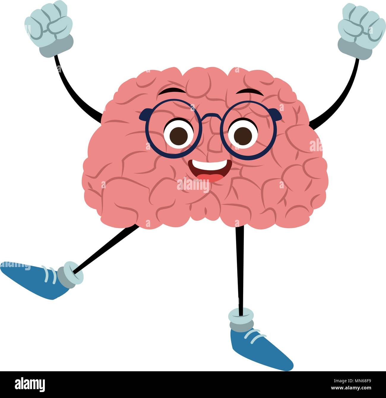 Funny brain cartoon with hands up Stock Vector Image & Art ...