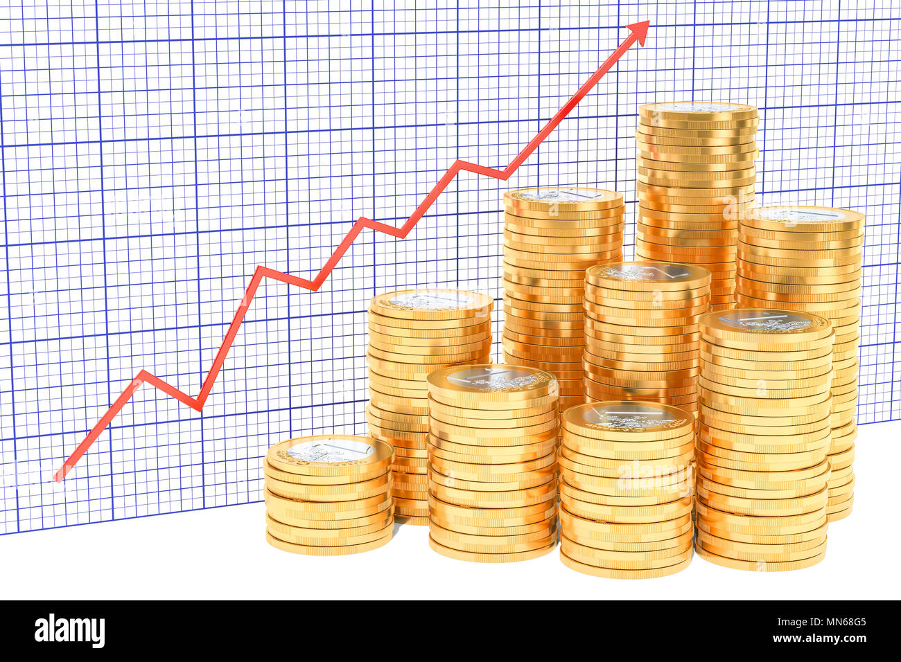 Euro coins with growing chart. 3D rendering Stock Photo - Alamy