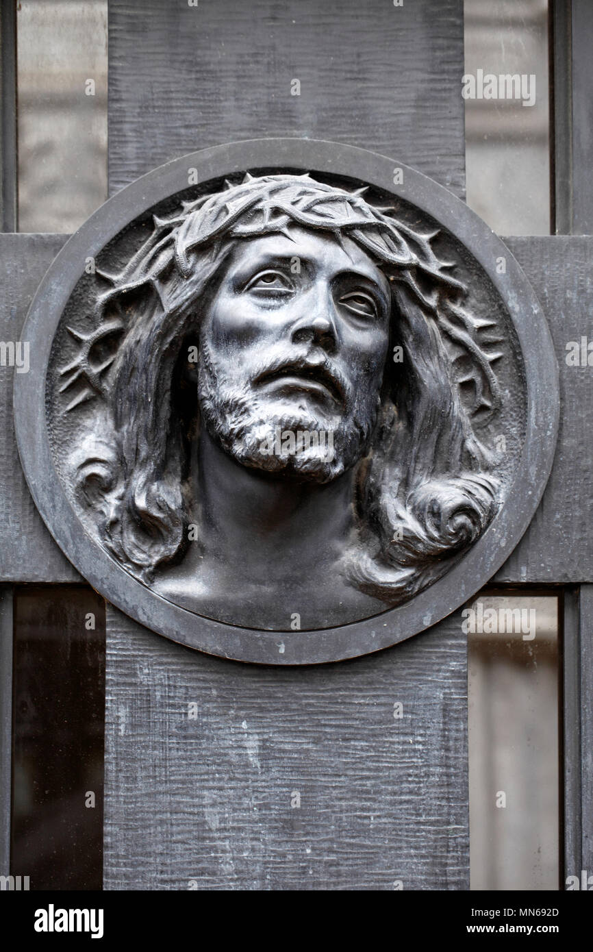 Jesus of Nazareth with a crown of thorns. Stock Photo