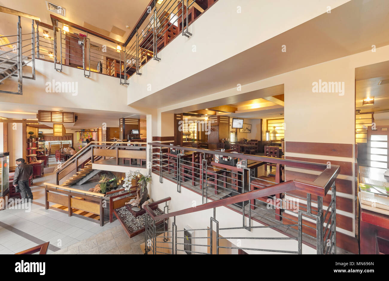 MOSCOW SEPTEMBER 2014 Interior of a luxurious modern big cafe "GIN