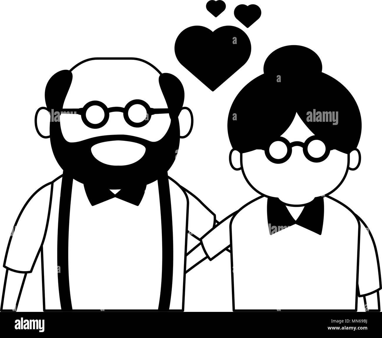 Download Cute Grandparents Couple Cartoon On Black And White Colors Stock Vector Image Art Alamy