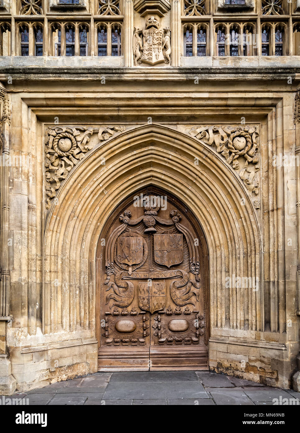 Wooden entrance door to Bath Abbey taken in Bath, Somerset, UK on 2 November 2017 Stock Photo ...