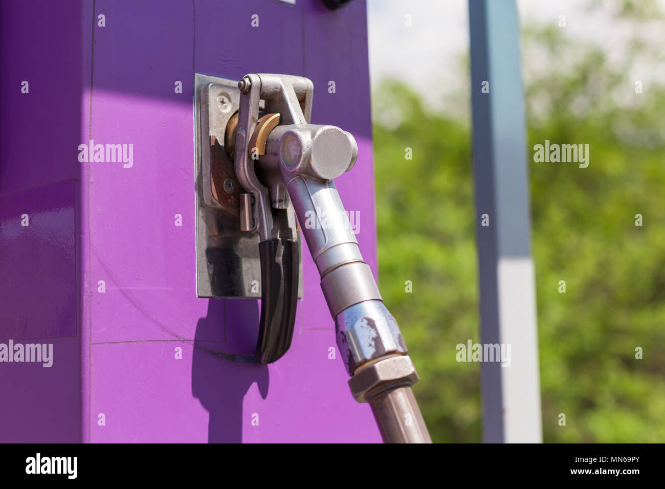 Nozzle for LPG filling on a gas station Stock Photo