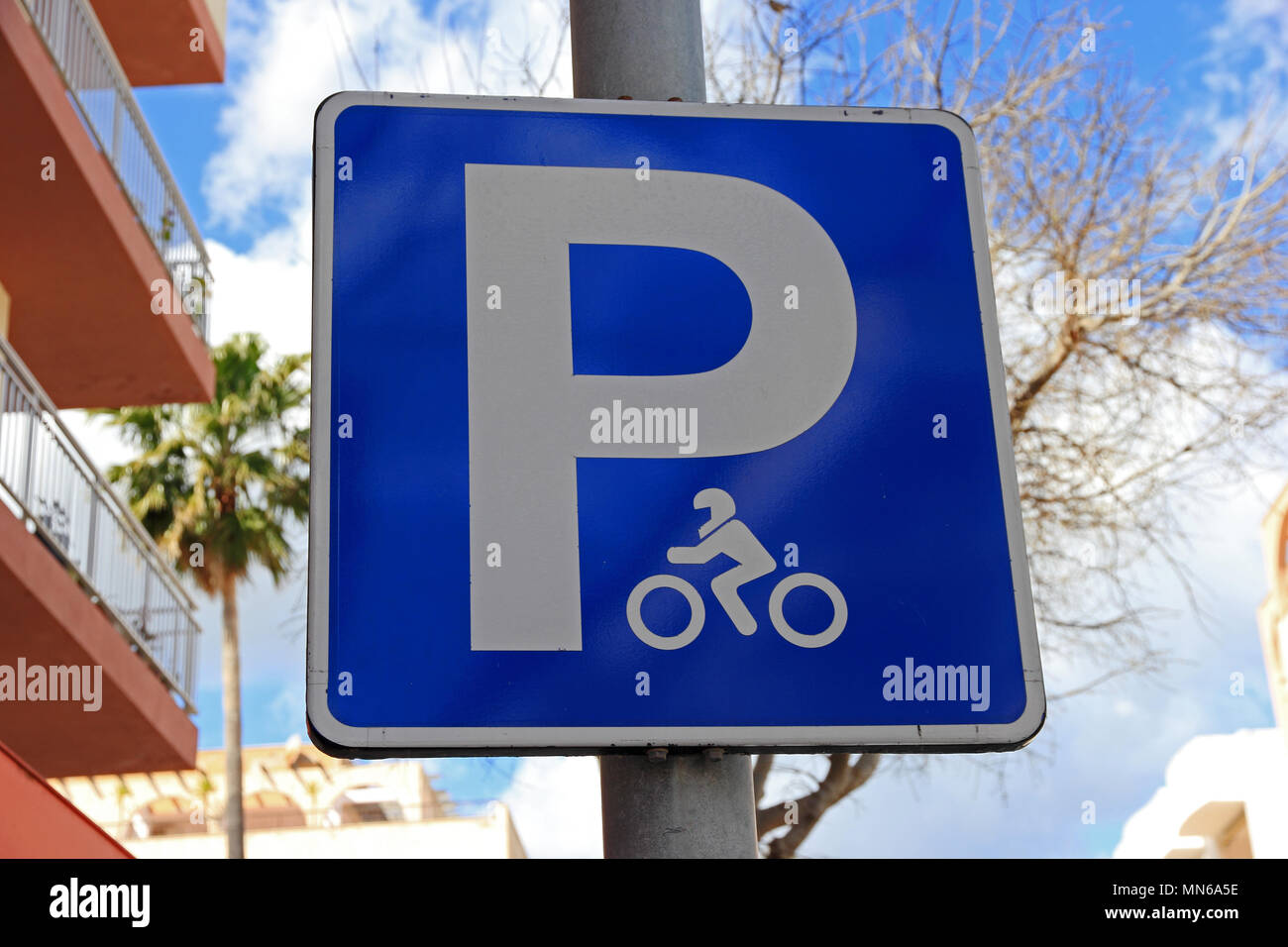Roadside Parking sign...for motorcycles, Cala Millor, Mallorca Stock Photo