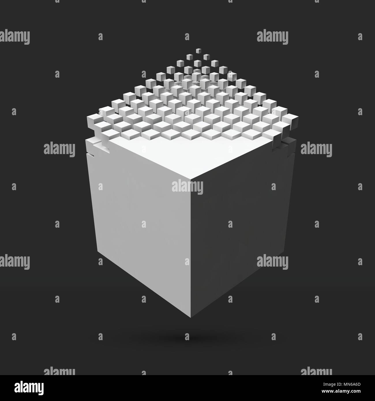 bigger cube dissolving to smaller cubes Stock Vector