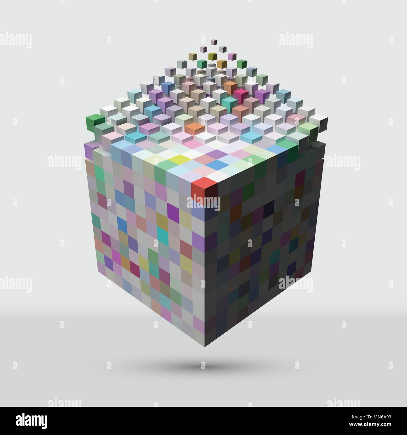 bigger cube dissolving to smaller cubes Stock Vector