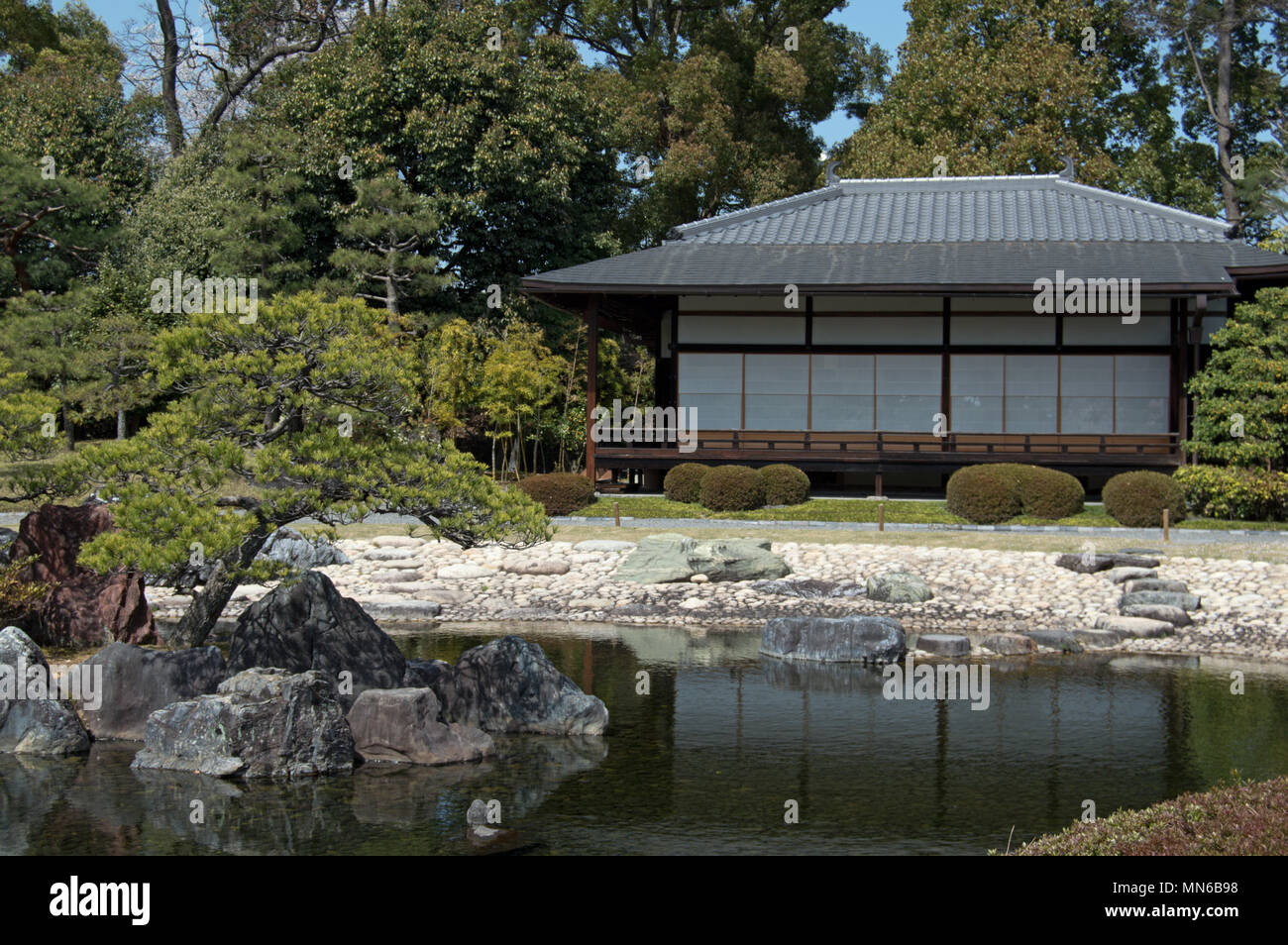 Waraku-an, Nijo Castle’s Teahouse and Garden Nijo Castle, Kyoto, Japan Stock Photo