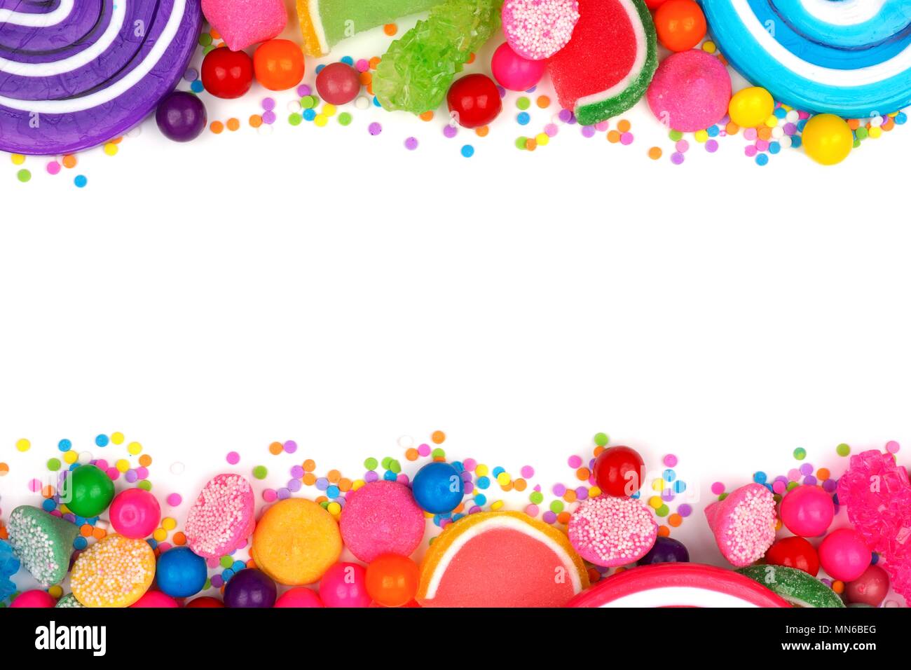 Double border of an assortment of colorful candies against a white background Stock Photo
