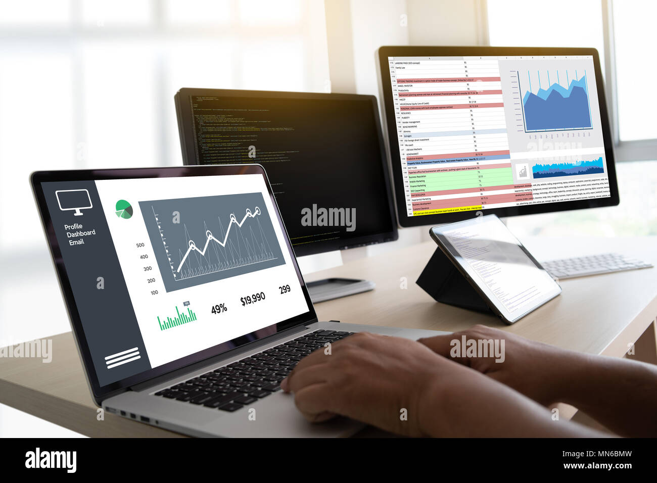 work hard Data Analytics Statistics Information Business Technology Stock Photo