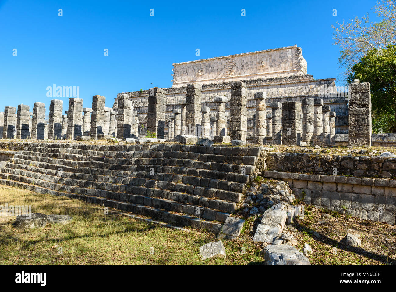 Ruins of Chichen Itza, Columns in the Temple of a Thousand Warriors,  Yucatan, Mexico Stock Photo