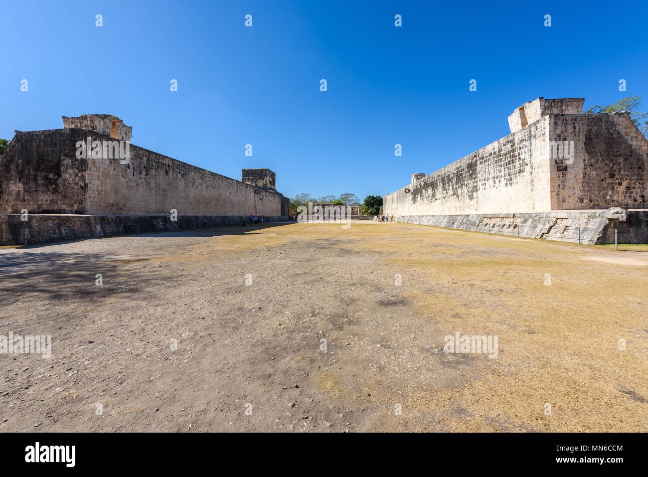 View of the ballcourt at Chichen Itza, old historic ruins in Yucatan, Mexico Stock Photo