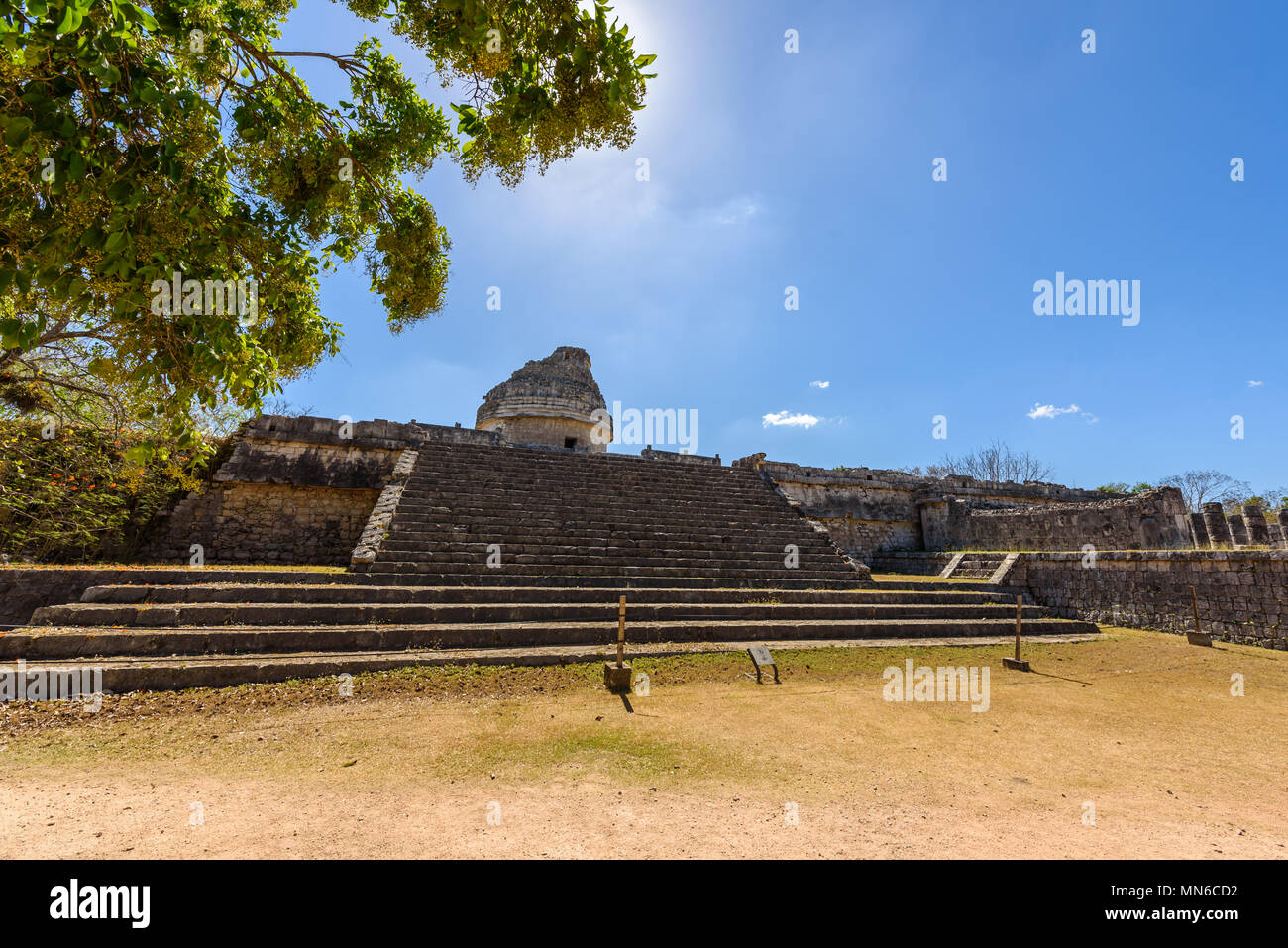 Ruin of Observatory at Chichen Itza, Yucatan, Mexico Stock Photo