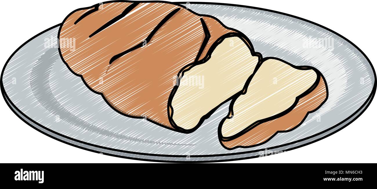 Fresh bread on dish scribble Stock Vector