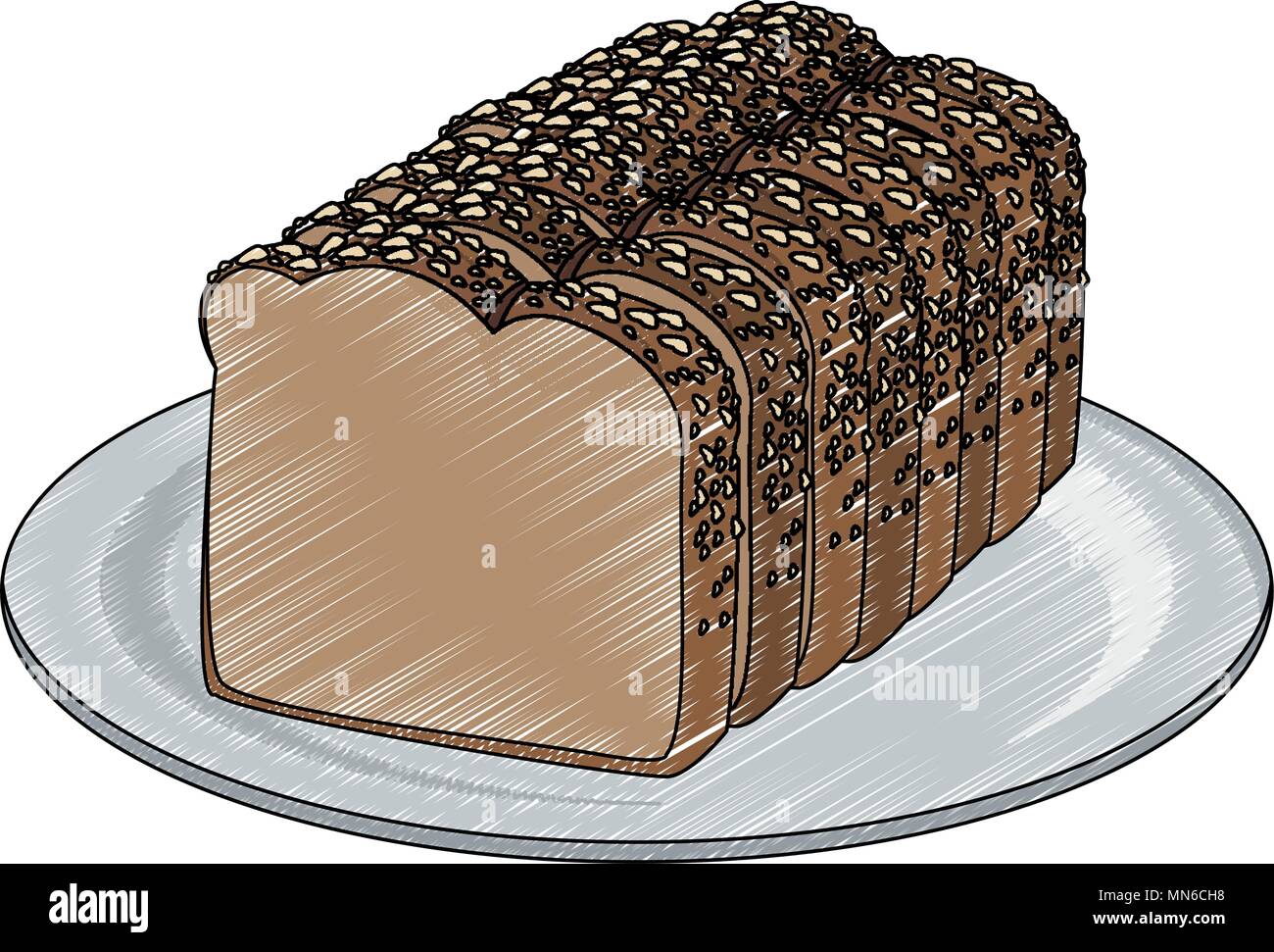 Fresh bread on dish scribble Stock Vector