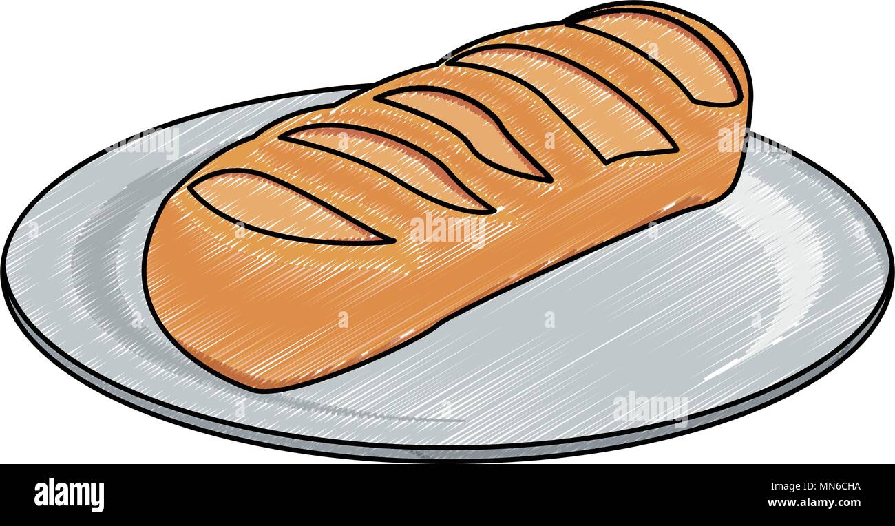 Fresh bread on dish scribble Stock Vector
