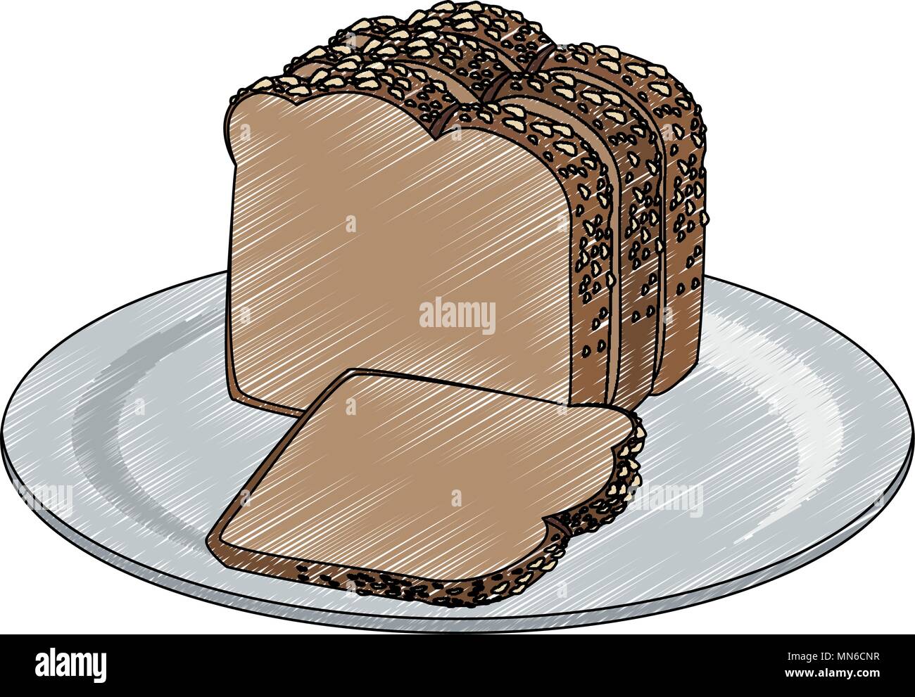 Fresh breads on dish scribble Stock Vector
