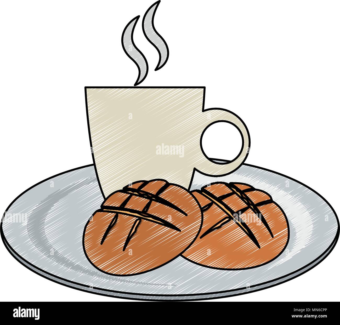 Bread and coffee breakfast scribble Stock Vector Image & Art - Alamy