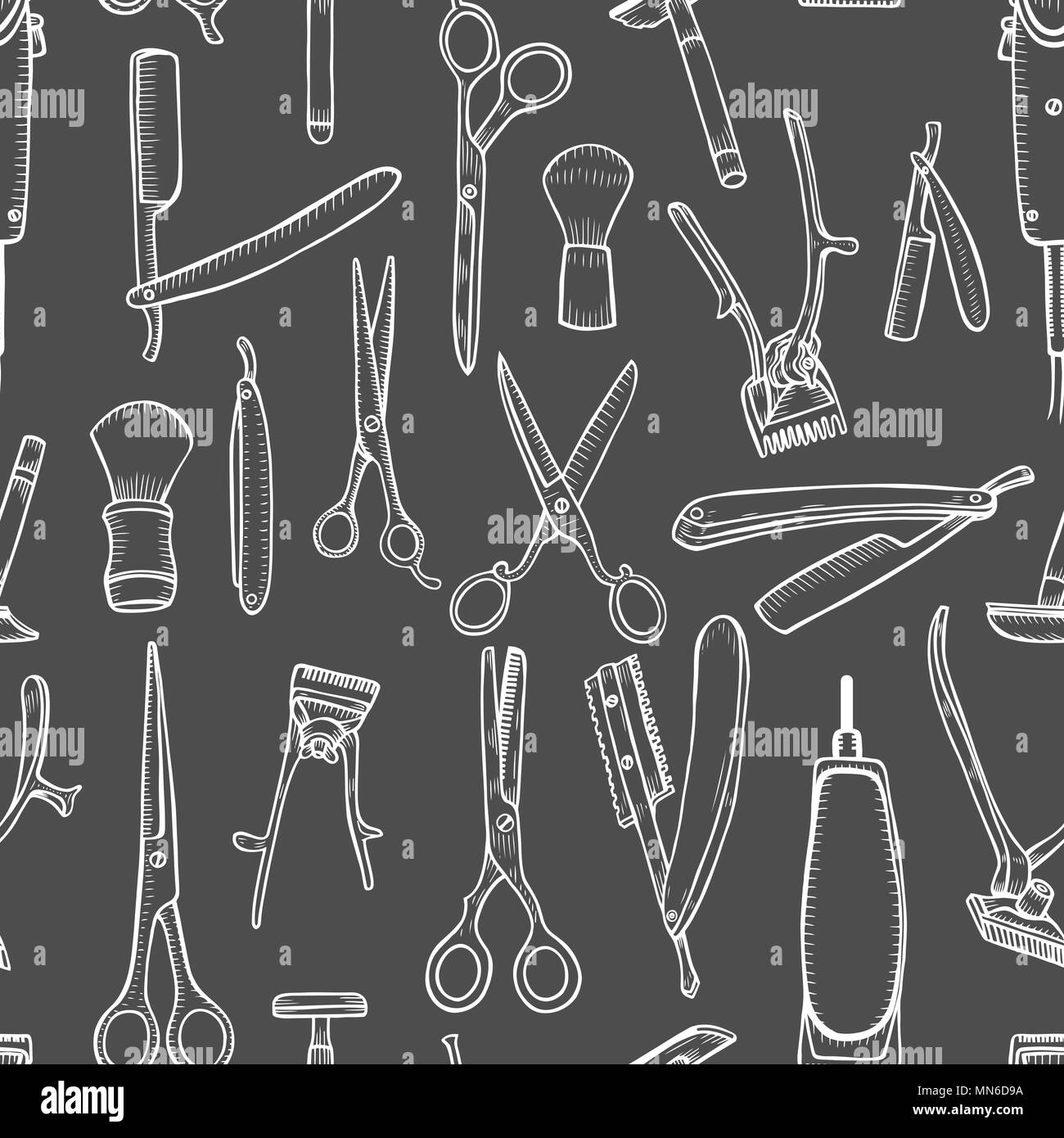 Hand drawn Seamless pattern background Barber shop. Vector ...