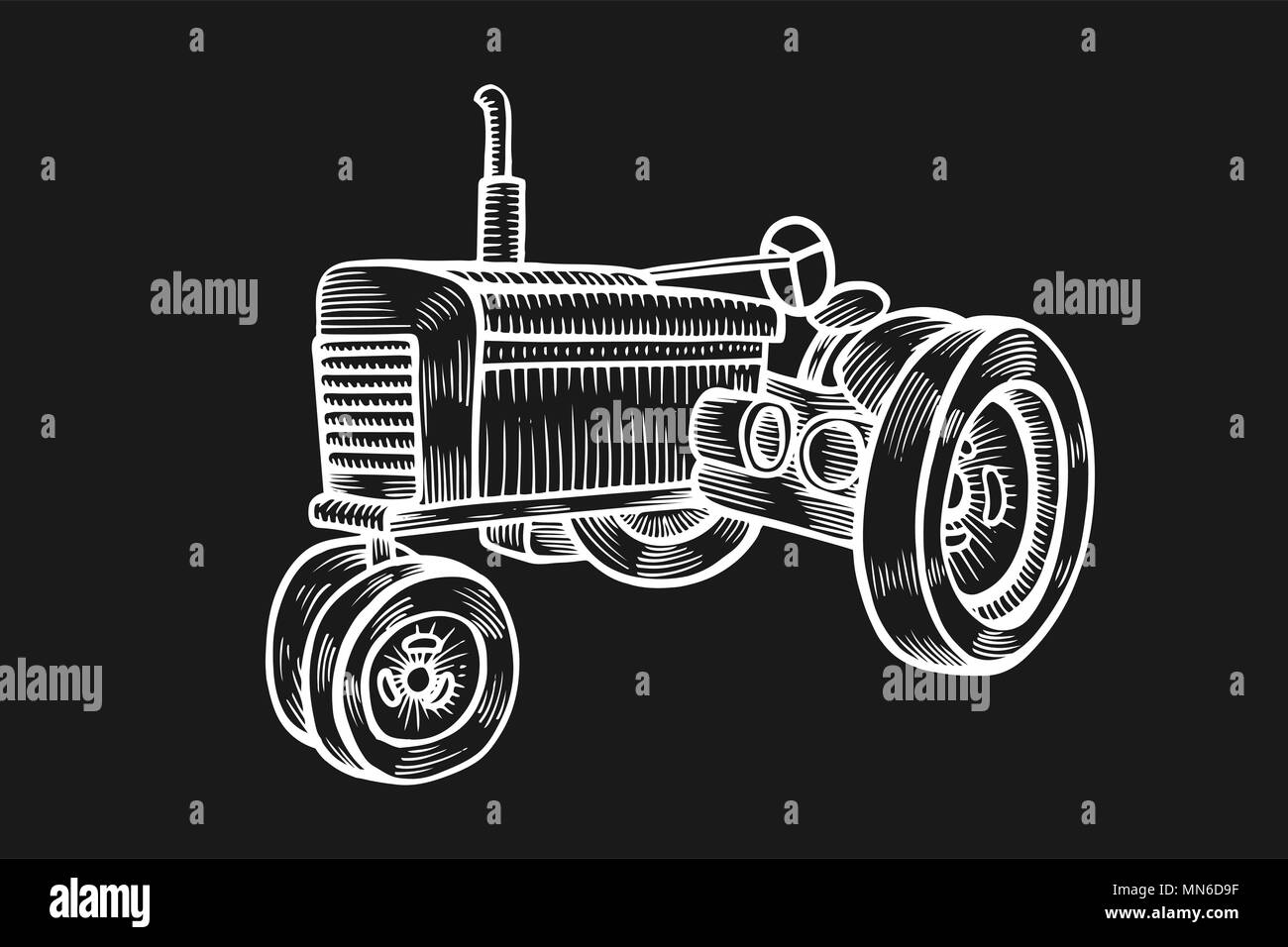Wheeled tractor in vintage engraved style. Vector hand drawn ...