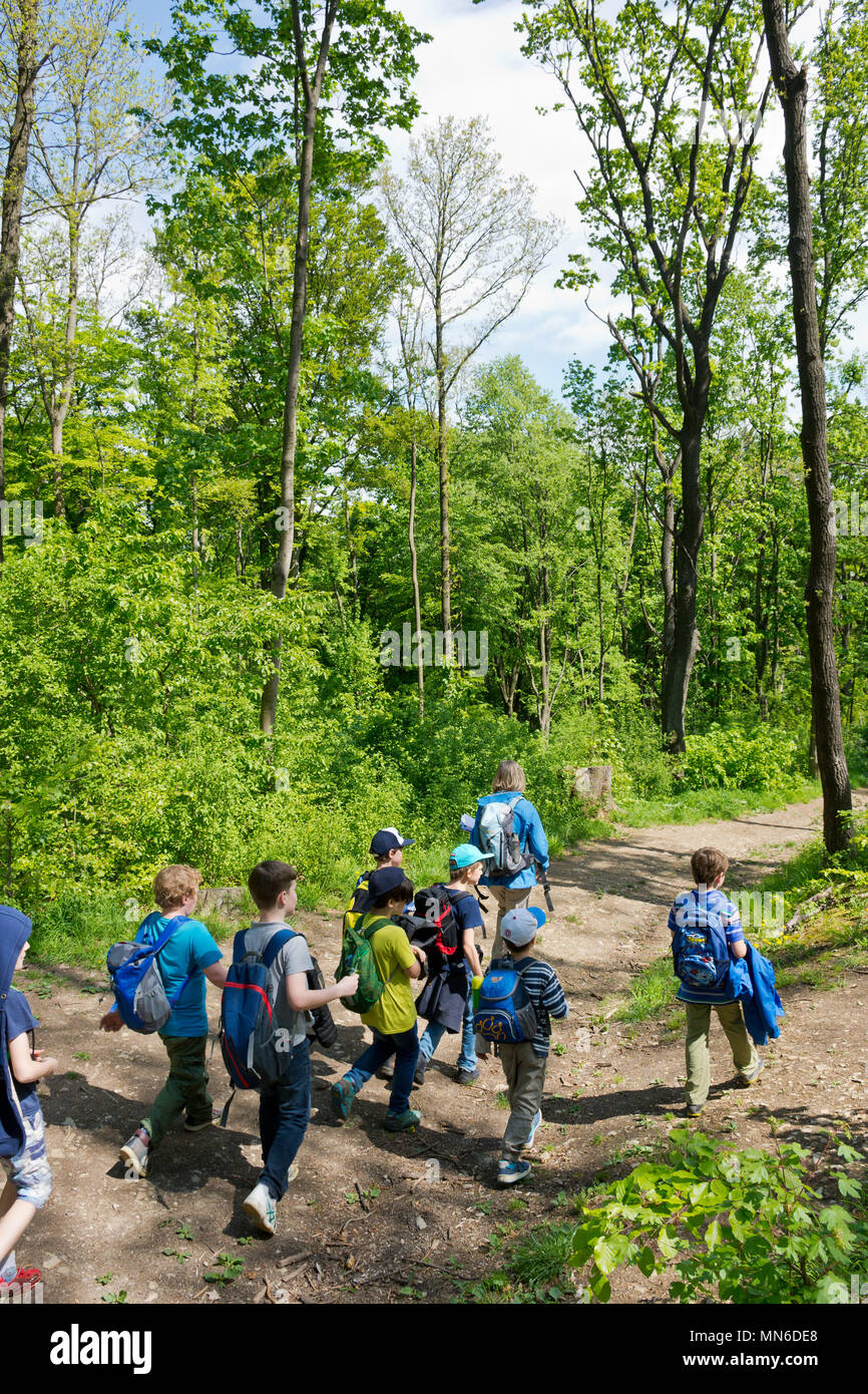 Vienna, Austria - April, 2018: School class on a field trip in the forest  of Vienna Woods. Children enjoy the outdoors on a sunny spring day Stock  Photo - Alamy