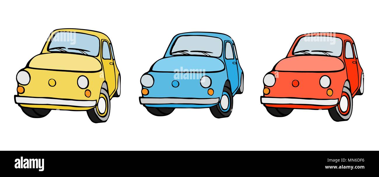 set with vintage cars, vector flat style Stock Vector