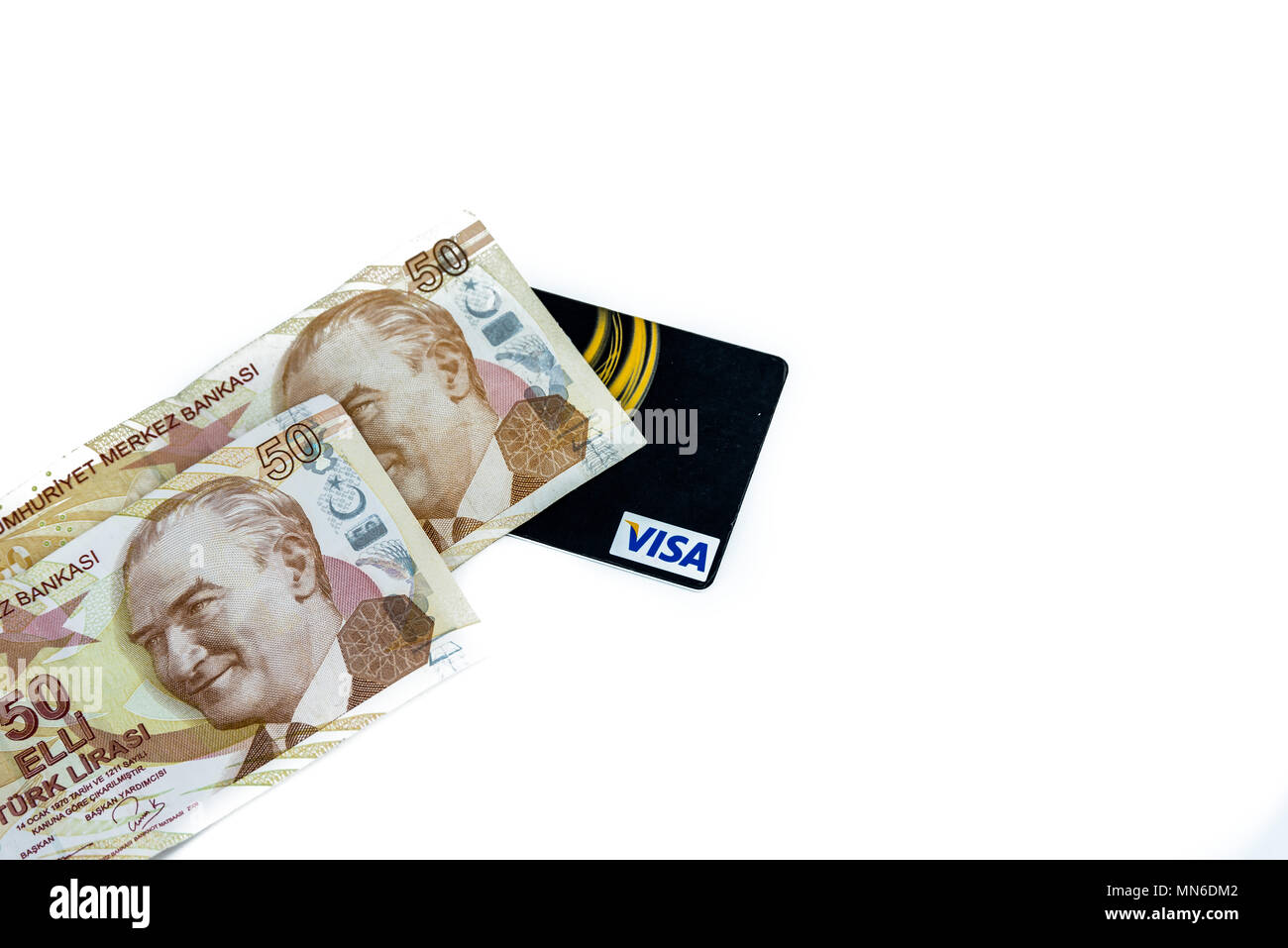 pile of credit cards and Turkish money Stock Photo Alamy