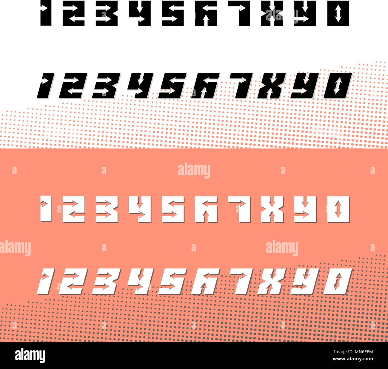 Font of numbers arrow counterform. Decorative design elements for poster dynamic style development speed progress. Vector set Stock Vector