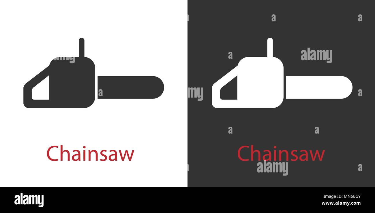 Chainsaw vector flat icon on white and dark background set Stock Vector