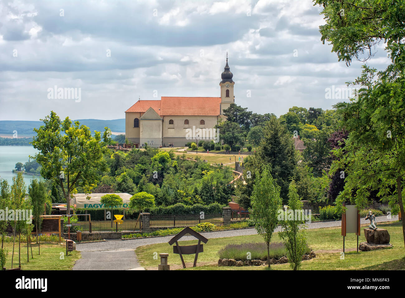 View from Echo hill  to Benedictine  Abbey of Tihany, at Lake Balaton in Hungary. Stock Photo