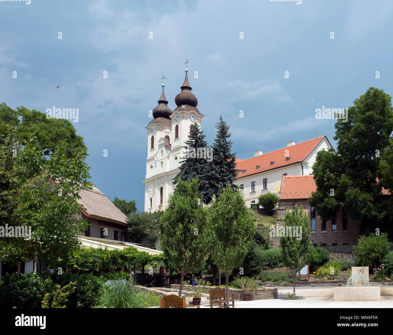 View to Benedictine  Abbey of Tihany, at Lake Balaton in Hungary. Stock Photo