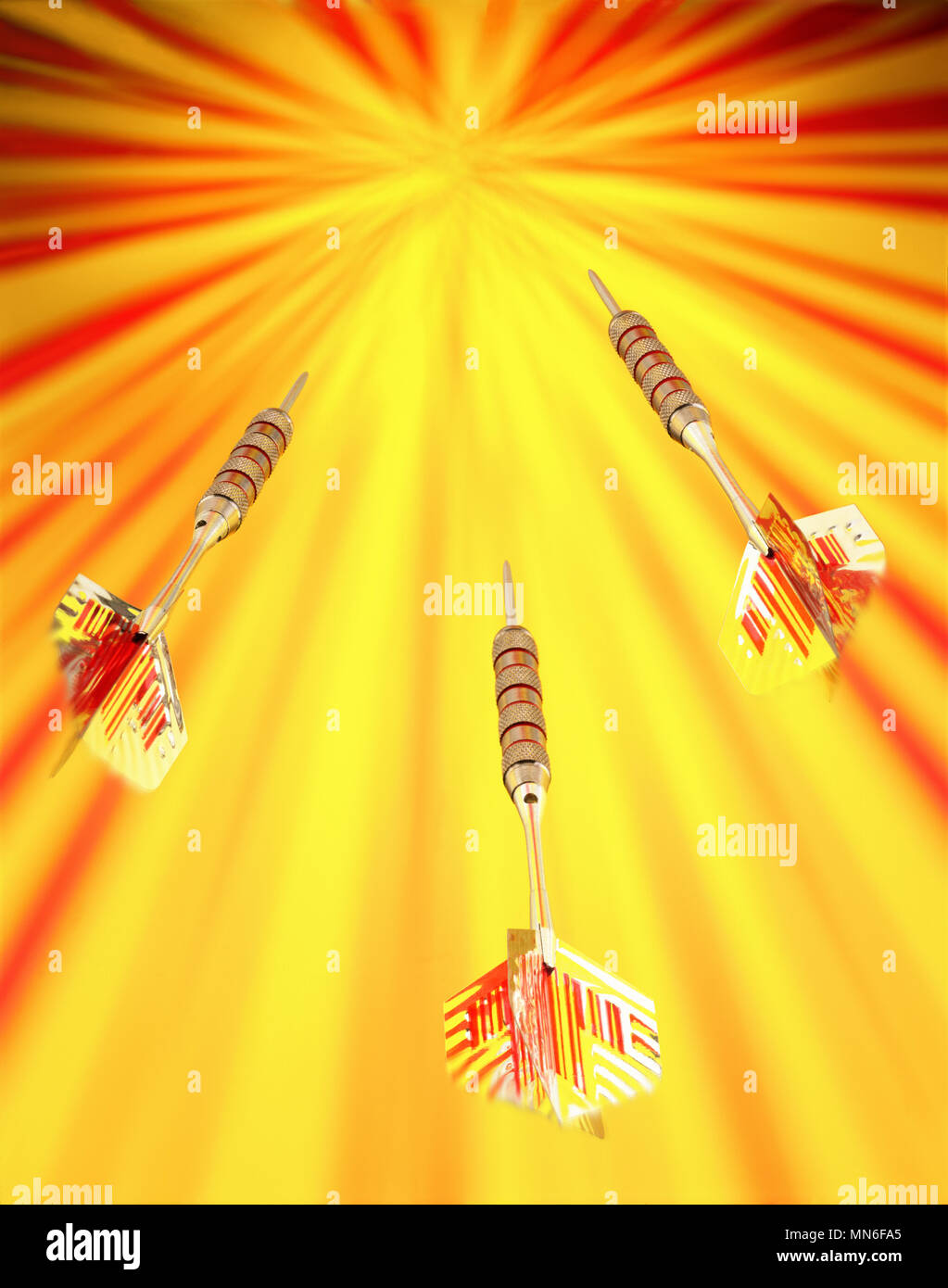 Darts flying toward target Stock Photo Alamy