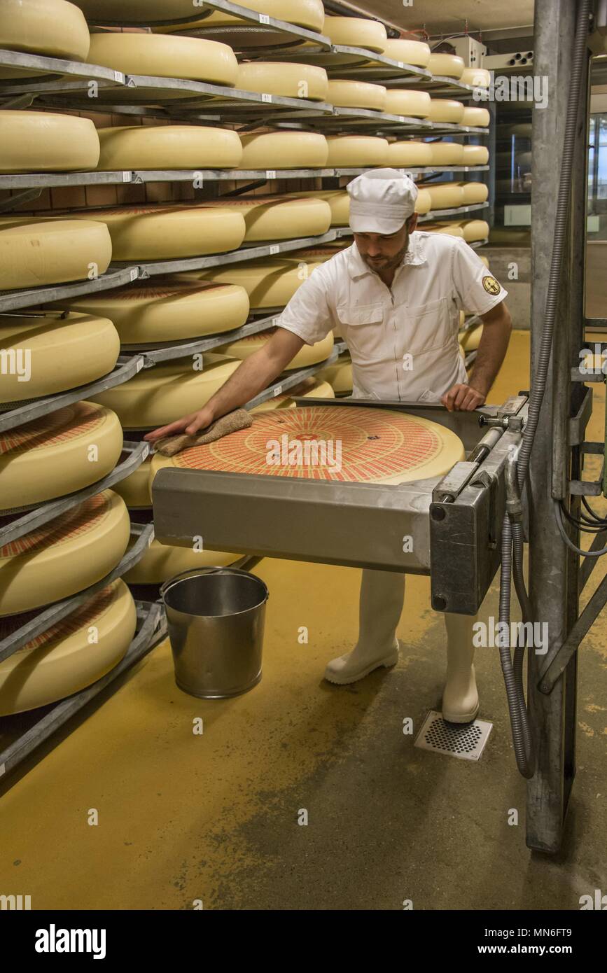 Switzerland Emmental cheese factory June 2017 usage worldwide Stock