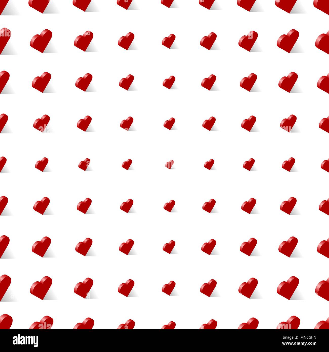 Isometric red hearts love signs seamless vector pattern Stock Vector