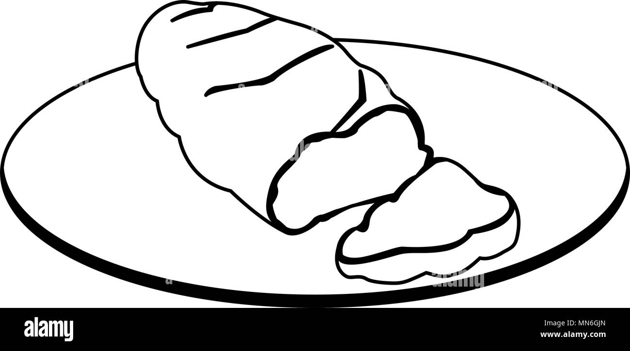 Fresh bread on dish on black and white colors Stock Vector Image & Art ...