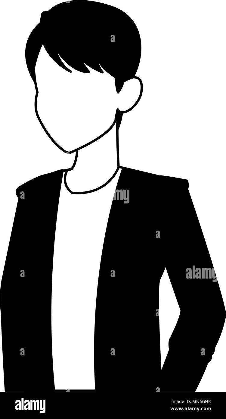 Young man faceless cartoon on black and white colors Stock Vector